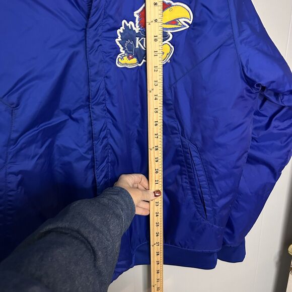 Kansas Universey Jayhawks Team Issued Blue Warmup Jacket Coat Adidas Medium - Picture 9 of 14